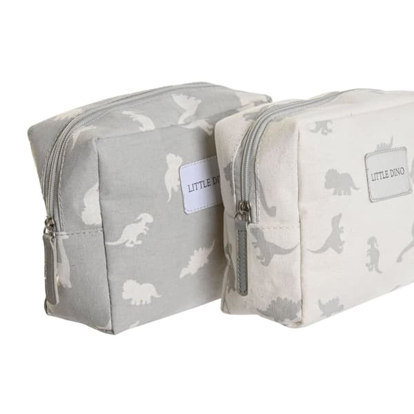 Rejsetoilettaske DKD Home Decor Hvid Grå polialgodon Dinosaur 15 x 6 x 12 cm (2 enheder)