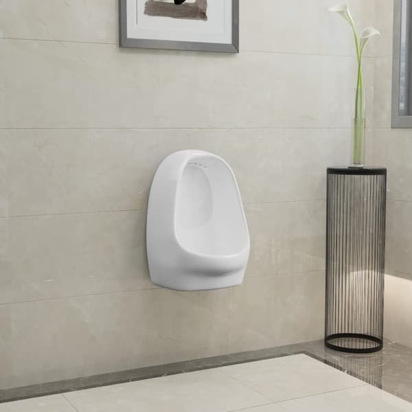 vidaXL Vegghengt urinal med spyleventil keramisk hvit