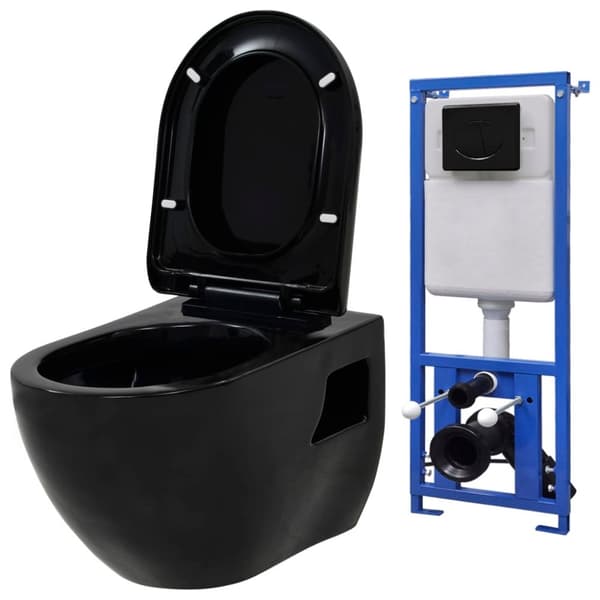 vidaXL væghængt toilet med skjult cisterne keramisk sort