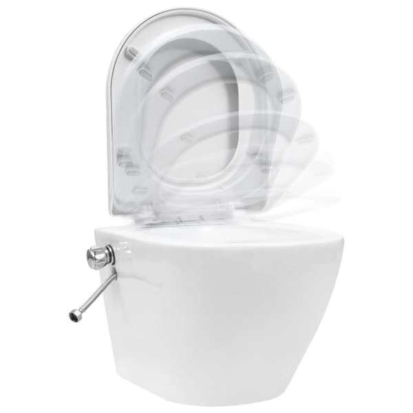 væghængt toilet uden kant med bidetfunktion keramik hvid