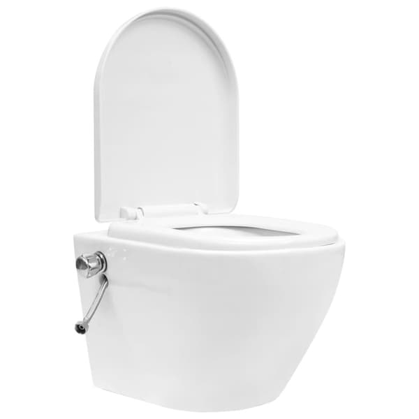 væghængt toilet uden kant med bidetfunktion keramik hvid