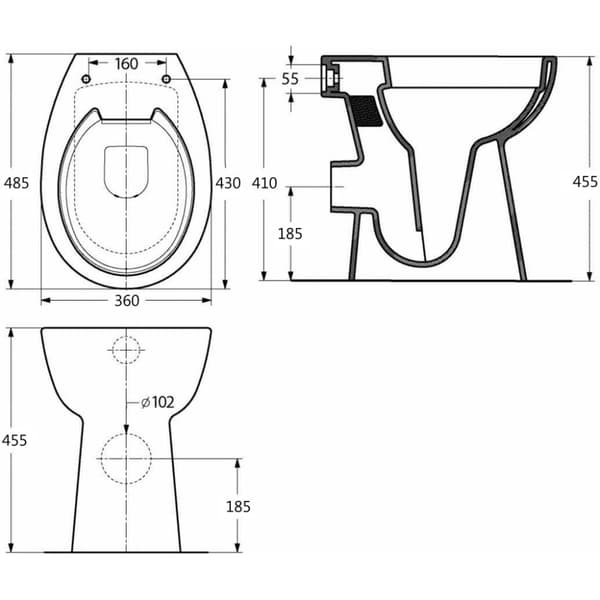 højt toilet uden kant soft close 7 cm højere keramik sort