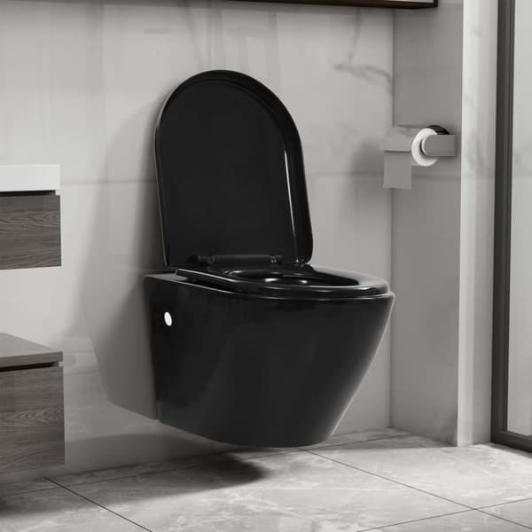 vidaXL væghængt toilet med skjult cisterne keramisk sort - Toiletter