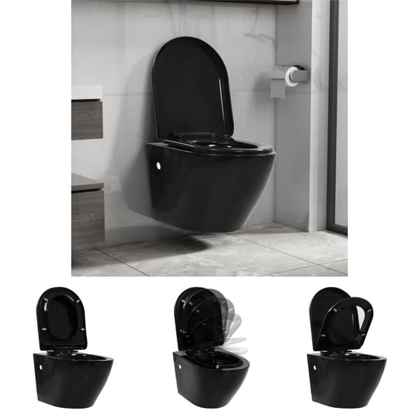 The Living Store væghængt toilet uden kant keramik sort - Toiletter