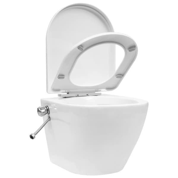 Seinäkiinnitettävä reunaton WC/bidee keramiikka valkoinen - Seinäkiinnitettävä WC - Seinäkiinnitettävät WC:t - Home & Living