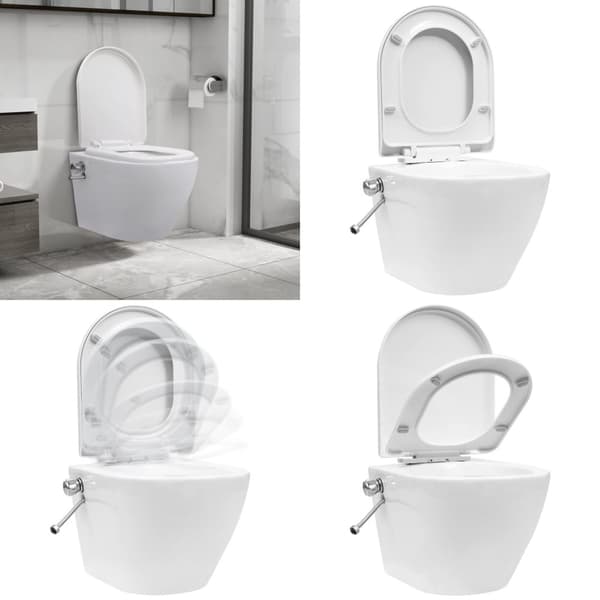 Seinäkiinnitettävä reunaton WC/bidee keramiikka valkoinen - Seinäkiinnitettävä WC - Seinäkiinnitettävät WC:t - Home & Living