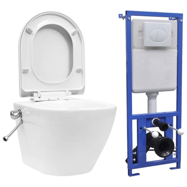Væghængt toilet uden kant og med skjult cisterne keramik hvid - Væghængt Toilet - Væghængte Toiletter - Home & Living