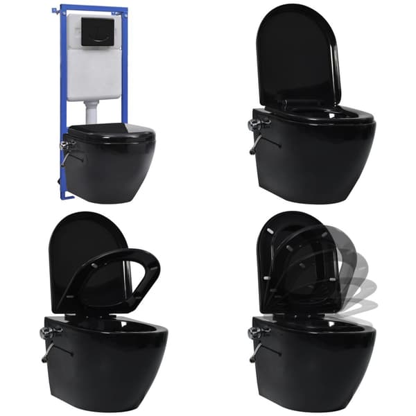 Vägghängd toalett kantlös med dold cistern keramik svart - Vägghängd Toalett - Vägghängda Toaletter - Home & Living