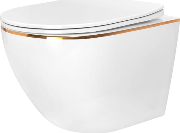 Rea toalettskål Carlo hvit Mini Flat Gold Edge vegghengt toalettskål