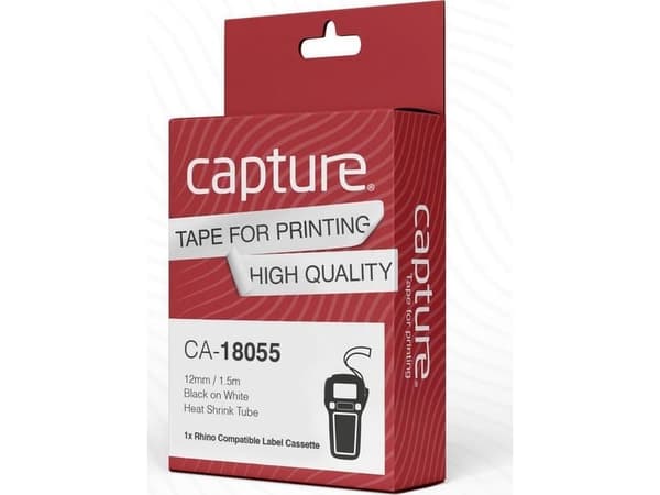 Capture - Nylon - laminated - svart på hvitt - Rull (1,2 cm x 1,5 m) 1 kassett(er) hengeboks - varmekrympetape (alternativ for: DYMO 18055) - for DYM