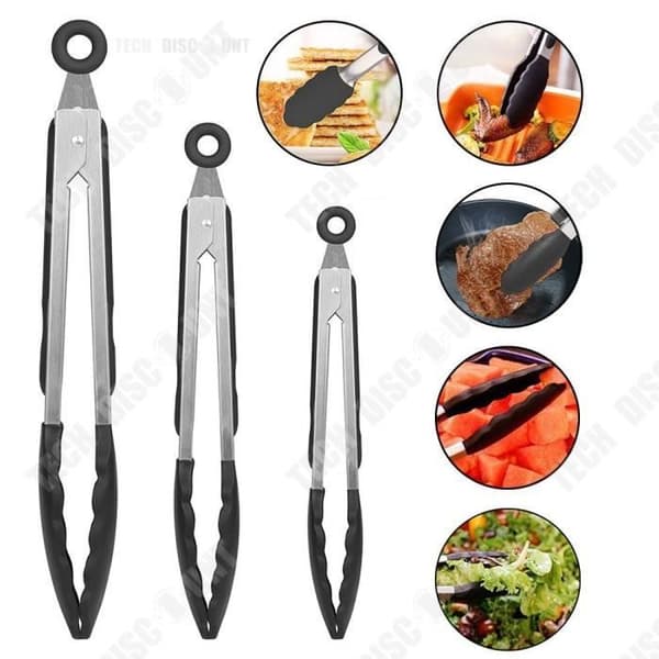 3 kökstänger i rostfritt stål professionell stort robust bröd grill silikonklämma matklämma rostfritt tillbehör