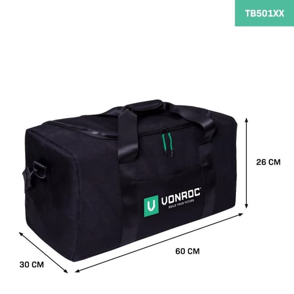 VONROC Værktøjstaske - Mål: 60 x 30 x 26 cm - Max kapacitet 25 kg | Sort