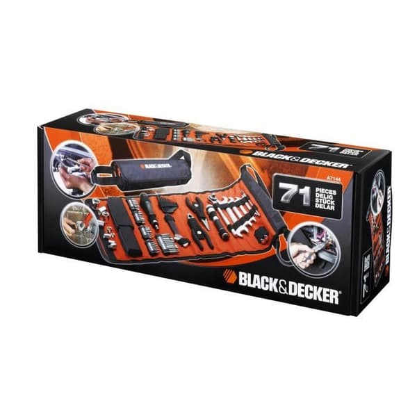 BLACK &amp; DECKER Upprullningsväska med 71 bilmekaniska tillbehör