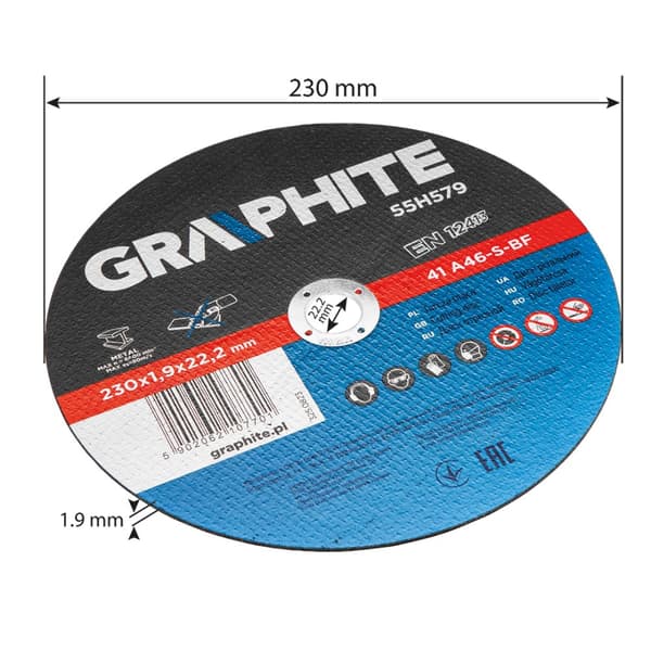 Metallkapskivor 230 x 1,9 x 22,2 mm, 41 A46-S-BF, 5 st folie