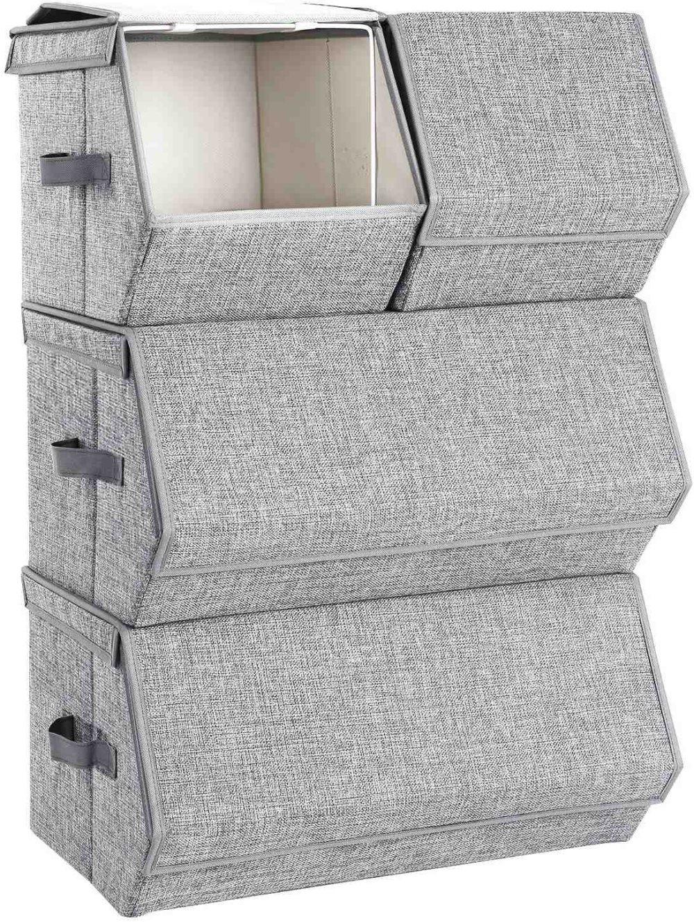 Rootz förvaringslådor - Set med 4 - Organizers - Tyg - Metallram - Lock - Grå - Olika dimensioner
