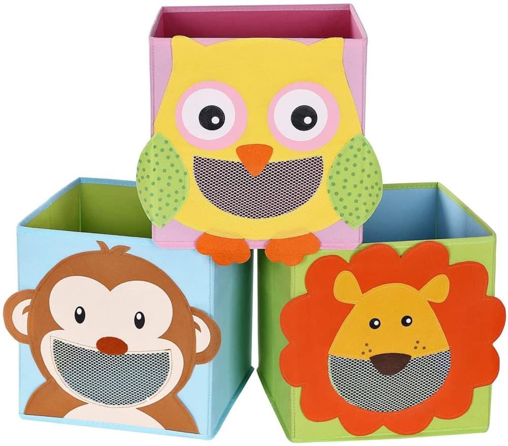 Rootz Förvaringsboxar - Organizers - Set om 3 - Organizers - Tyg - Vikbart - Barnrum - Djur - 27 x 27 x 27 cm