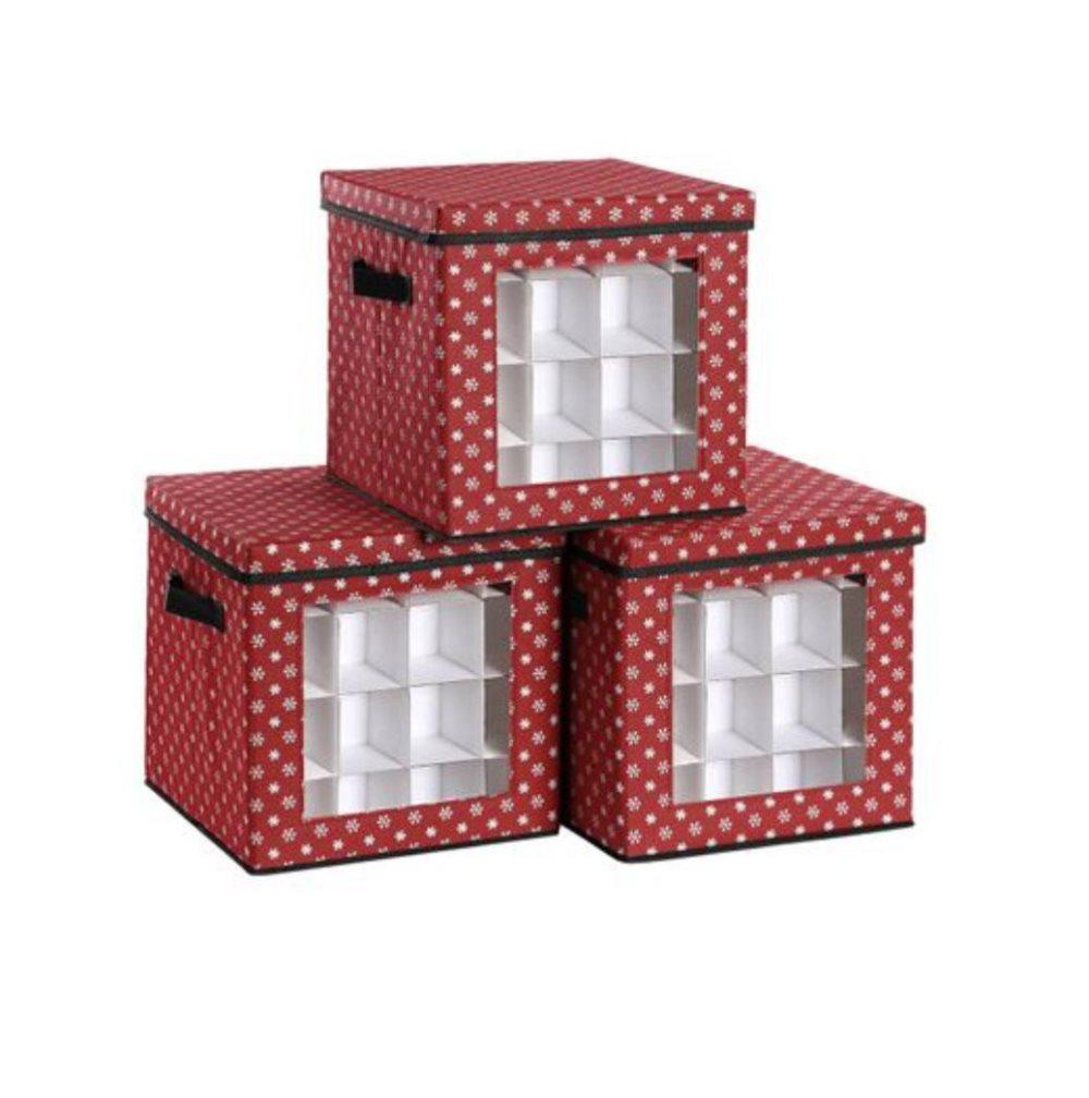 Rootz förvaringslådor - julgranskulor - set med 3 - hopfällbara - 64 fack per låda - röd - 30,5 x 30,5 x 30,5 cm