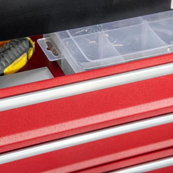 Rootz Tool Case - Verktygslåda - 4 lådor - Låsbar - Stålkåpa - Svart + Röd - 51 x 22 x 39,5 cm