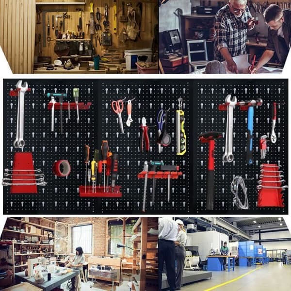 Väggpanel för verktygsförvaring - XMTECH - 120 x 60 cm - 3 paneler - 17 tillbehör - Röd och svart metall