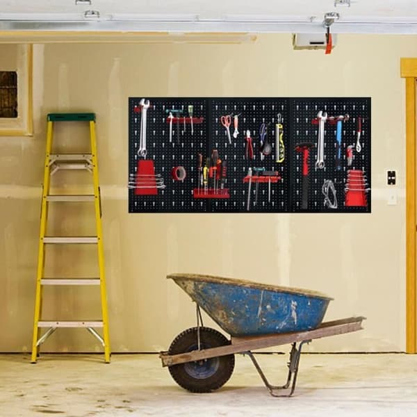 Väggpanel för verktygsförvaring - XMTECH - 120 x 60 cm - 3 paneler - 17 tillbehör - Röd och svart metall