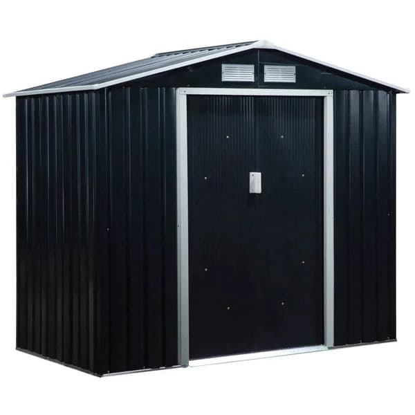 Rootz Trädgårdsbod - Redskapsskjul - Förvaringsskjul i metall med skjutdörrar - Utomhusförrådsbod med fundamentventilation - Kolgrå - 2,13 x 1,30 x 1,