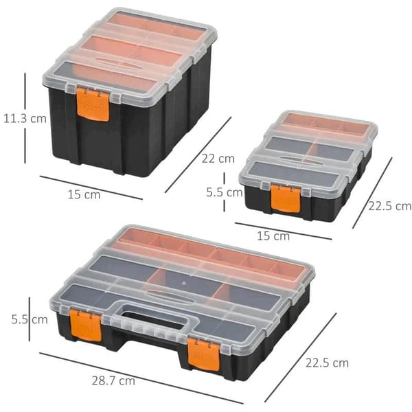 Rootz Tool Storage Box - Multifunktionell Verktygslåda - Sorteringslåda - Små delar - Förvaringsdelar - Orange/Svart - 28,7 x 22,5 x 5,5 cm