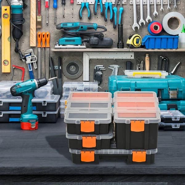 Rootz Tool Storage Box - Multifunktionell Verktygslåda - Sorteringslåda - Små delar - Förvaringsdelar - Orange/Svart - 28,7 x 22,5 x 5,5 cm