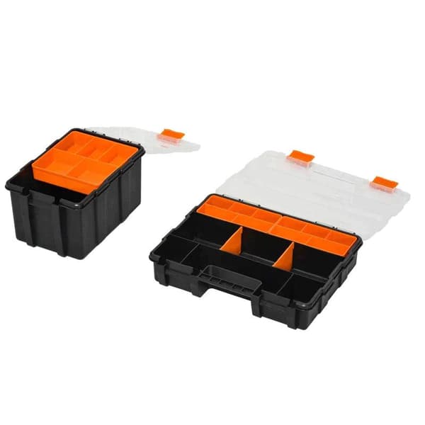Rootz Tool Storage Box - Multifunktionell Verktygslåda - Sorteringslåda - Små delar - Förvaringsdelar - Orange/Svart - 28,7 x 22,5 x 5,5 cm