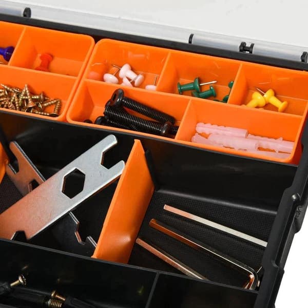 Rootz Tool Storage Box - Multifunktionell Verktygslåda - Sorteringslåda - Små delar - Förvaringsdelar - Orange/Svart - 28,7 x 22,5 x 5,5 cm