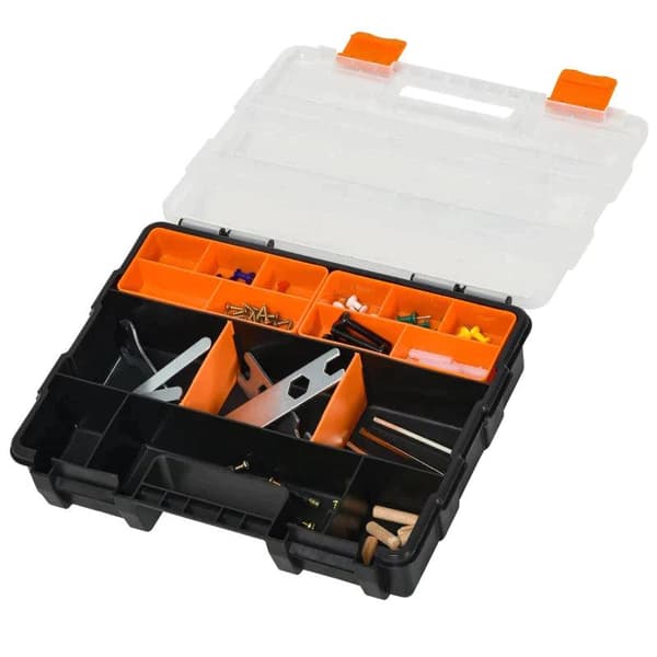Rootz Tool Storage Box - Multifunktionell Verktygslåda - Sorteringslåda - Små delar - Förvaringsdelar - Orange/Svart - 28,7 x 22,5 x 5,5 cm