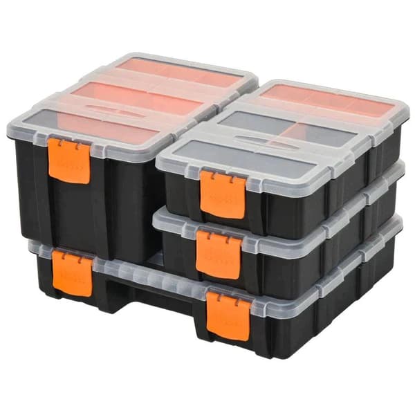 Rootz Tool Storage Box - Multifunktionell Verktygslåda - Sorteringslåda - Små delar - Förvaringsdelar - Orange/Svart - 28,7 x 22,5 x 5,5 cm