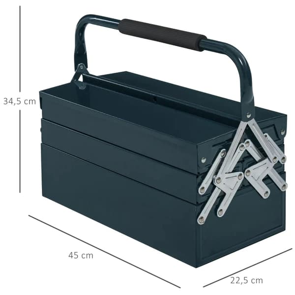 Rootz Værktøjskasse - Kassesamling - Værktøjstom - Pladsbesparende - 5 rum - Sammenfoldelig Robust - Stål (SPCC) - Mørkegrøn - 45 x 22,5 x 34,5 cm