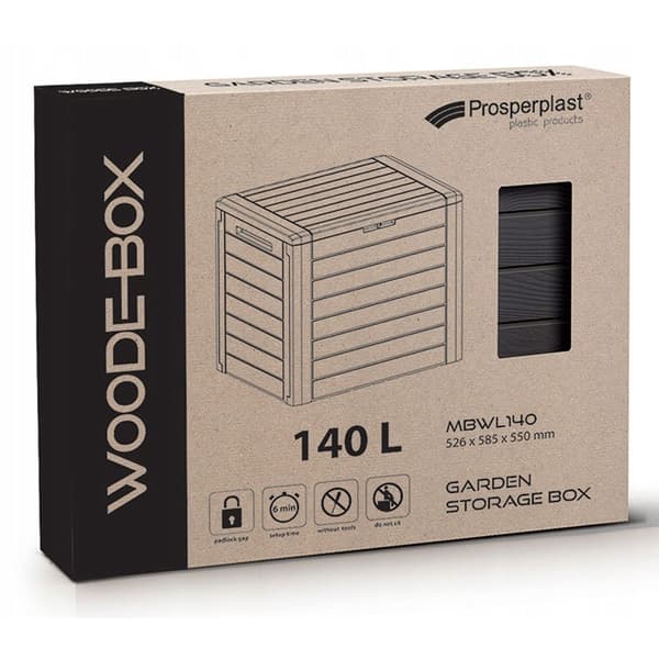 Prosperplast Ulkokäyttöinen Säilytyslaatikko 140l Woodebox Collection 58.5x46x55 Cm Harmaa