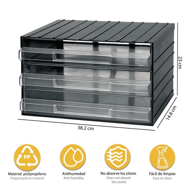 Artplast Med Cassettiere 3 Lådor 38.2x29x23 Centimeter Bröst Av Lådor Silver