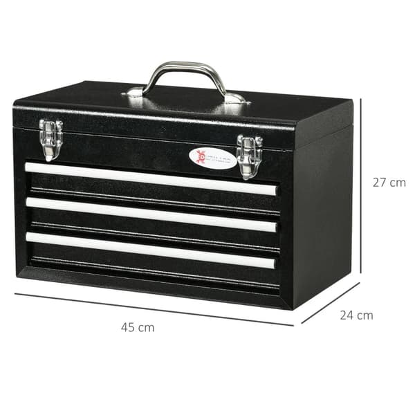 Rootz Værktøjskasse - Med 116-dele Værktøjssæt - Mobil Værktøjskasse - Låsbar - Stålhus - Sort - 45 x 24 x 27 cm
