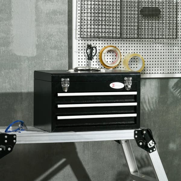 Rootz Værktøjskasse - Med 116-dele Værktøjssæt - Mobil Værktøjskasse - Låsbar - Stålhus - Sort - 45 x 24 x 27 cm