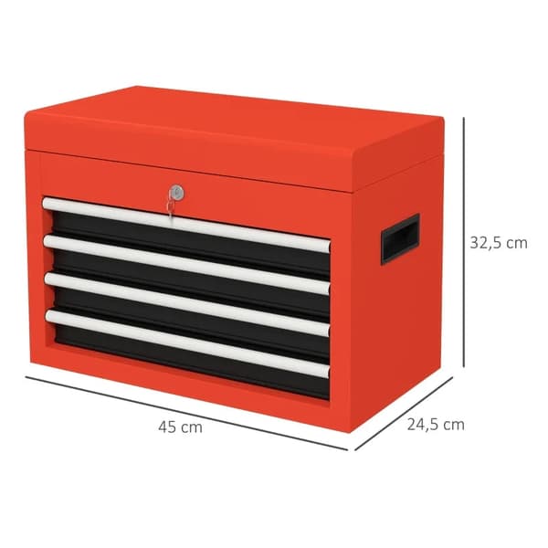 Rootz Verktygslåda - Verktygsvagn - Inklusive lås - 2 nycklar - Stål - Garage - Verkstäder - Lager - Röd -45 cm x 24,5 cm x 32,5 cm