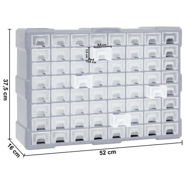 vidaXL skuffereol med 64 skuffer 52x16x37,5 cm -  Værktøjskasser
