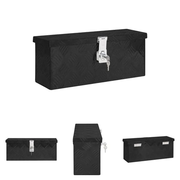 The Living Store opbevaringskasse 50x15x20,5 cm aluminium sort -  Værktøjskasser