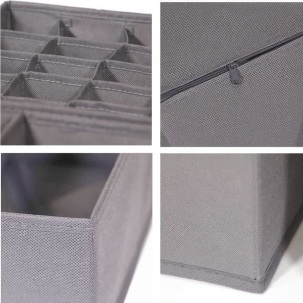 2-pack non-woven hopfällbar lådorganisatör, underklädersstrumpor, fackorganisatör, grå