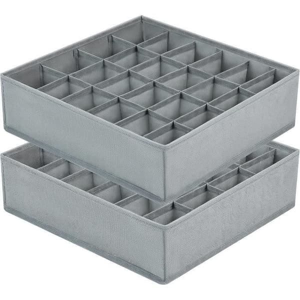 2-pack non-woven hopfällbar lådorganisatör, underklädersstrumpor, fackorganisatör, grå