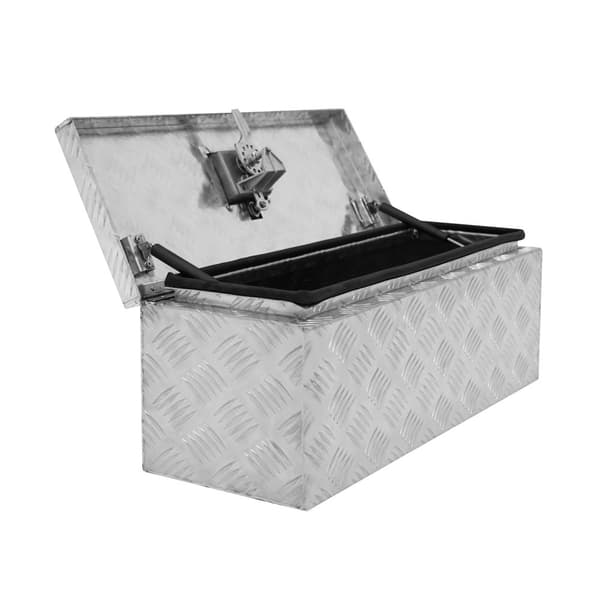 Lockable Aluminum Tool Box 2 Keys Trailer Truck Van Storage Cabinet Sturdy Sealing Strip Waterproof 2 Gas Springs Carry Bag 35L Small – 102L Large