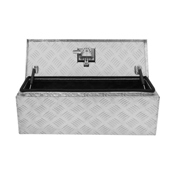 Lockable Aluminum Tool Box 2 Keys Trailer Truck Van Storage Cabinet Sturdy Sealing Strip Waterproof 2 Gas Springs Carry Bag 35L Small – 102L Large