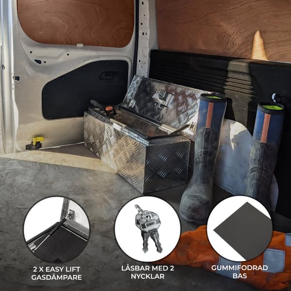 Lockable Aluminum Tool Box 2 Keys Trailer Truck Van Storage Cabinet Sturdy Sealing Strip Waterproof 2 Gas Springs Carry Bag 35L Small – 102L Large