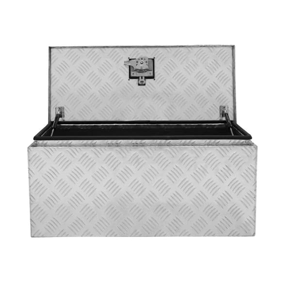 Lockable Aluminum Tool Box 2 Keys Trailer Truck Van Storage Cabinet Sturdy Sealing Strip Waterproof 2 Gas Springs Carry Bag 35L Small – 102L Large