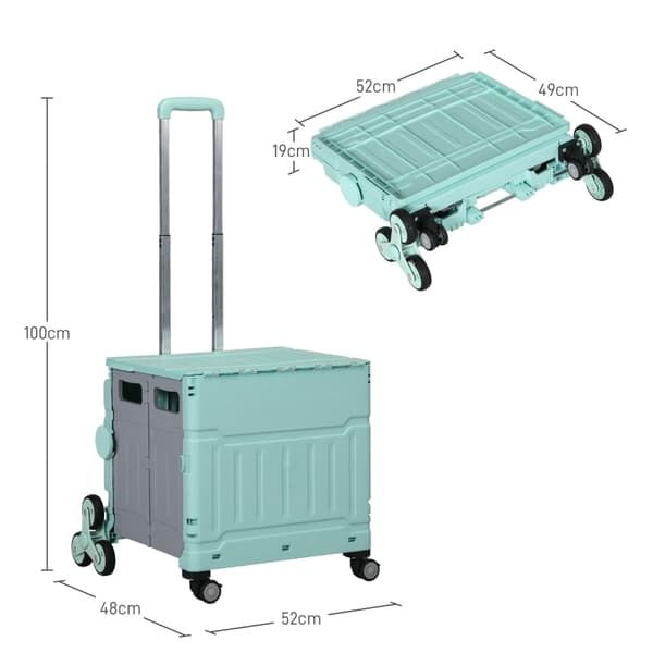 Rootz foldbar indkøbskurv Trappeklatrehjul - Teleskophåndtag - Letvægtsdesign - 51L Volumen - Grøn - 52cm x 48cm x 100cm