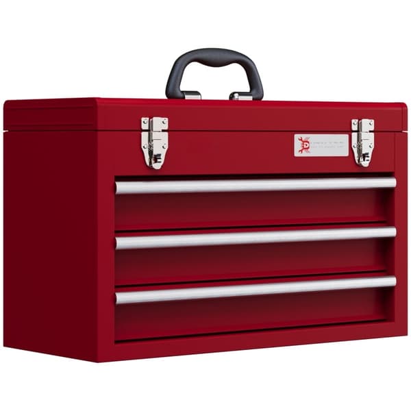 Rootz Værktøjskasse - Værktøjskasse i stål - Bærbar værktøjsholder - 3 skuffer - Øverste opbevaringsrum - Sikker lås - 51 cm x 22 cm x 32 cm
