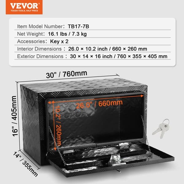 Lastbilsverktygslåda 76x35,5x40,5 cm-VEVOR-Aluminium förvaringslåda-för pick-up släpvagn