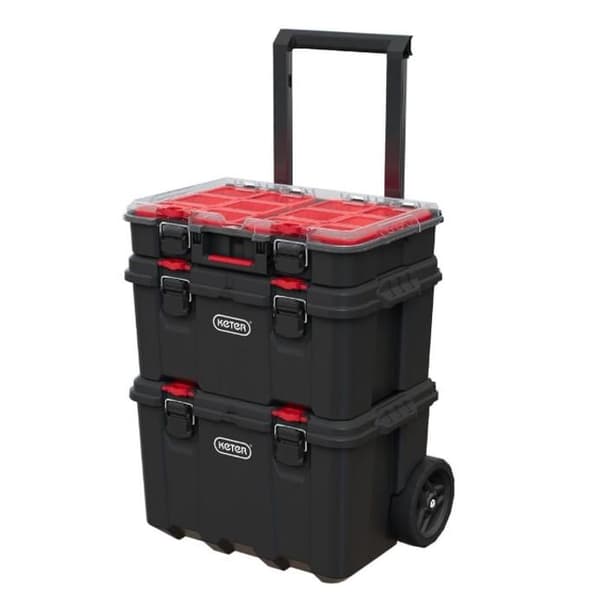 Verktygslådor - Keter - Stack'N'Roll - Set om 3 - 150L - Harts - Svart/Röd