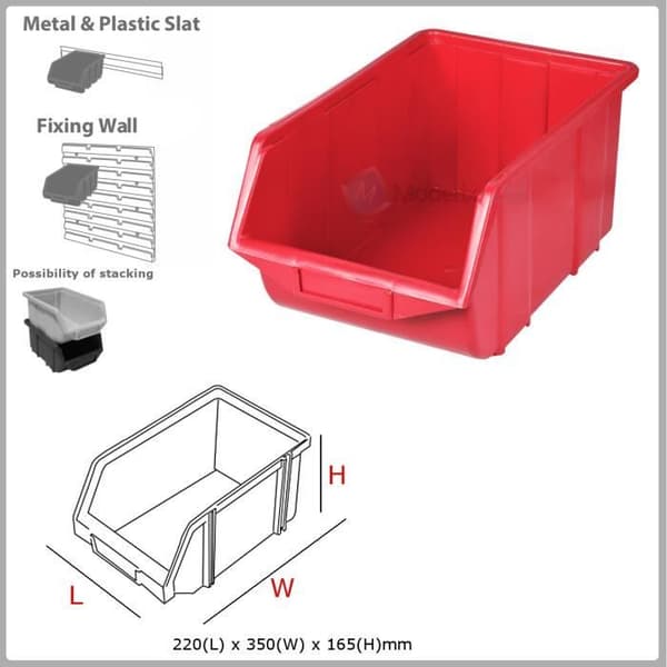 1 x Eco stor Röd Förvaringsbehållare Plastkärl 220x350x165